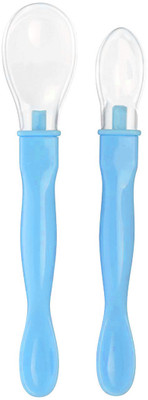 1st Step Dual Ended Soft Silicone Tip BPA Free Baby Feeding Spoon Set Pack of 2  - Silicone, Polypropylene(Blue)