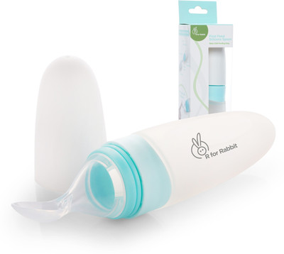 R for Rabbit First Feed Feeder Soft Feeding Spoon for Baby 4 Months & Plus, 90ml  - Non Toxic, BPA Free, Silicone Material(Blue)