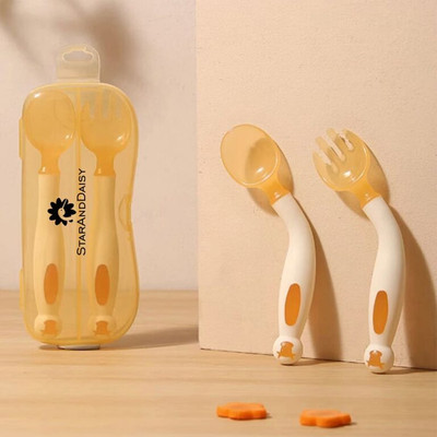 StarAndDaisy Silicone Spoon for Baby and Kids Microwavasher BPA Free Safe  - Silicon(Orange & Cream)