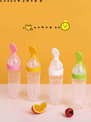 Upkaranwale Soft Silicone Baby Food Feeder with Dispensing Spoon (90ml) ( Multicolor)  - Plastic(Multicolor)