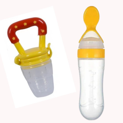 Babylib Baby Food Feeder with Spoon Feeder BPA Free Non Toxic Spoon Feeder  - Silicone(Yellow, Yellow)