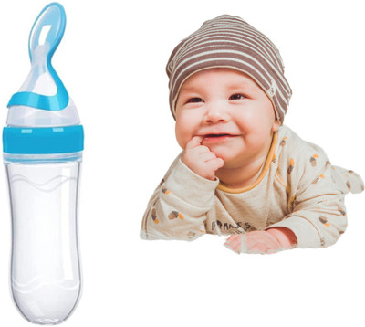 Olsic Silicone Baby Food Feeding Bottle with Spoon - 90 ml(Blue)