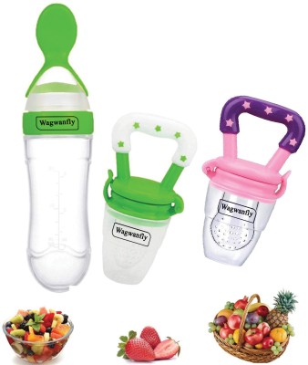 Wagwanfly Food Grade BPA Free Liquid Soft New Born baby Spoon Food Feeder And Fruit Feeder  - Silicon(Green, Pink)