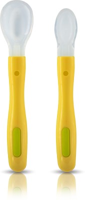 LuvLap Fun Club Baby Self Feeding Spoon Set, Soft Silicone Tip, BPA Free, 2 pcs,  - Silicone(Green)