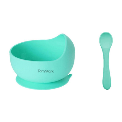 TONY STARK Silicone Baby Feeding Bowl & Spoon Set,Suction Baby Bowl &Soft Spoon for Toddler  - Silicone(Cyan)