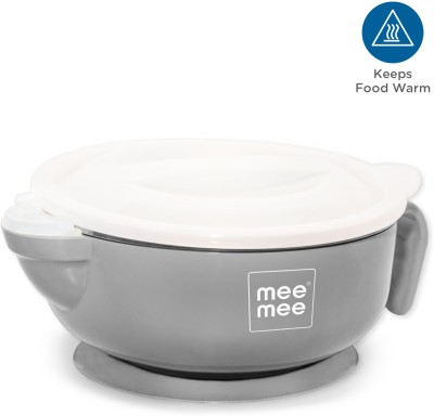 MeeMee Stay Warm Baby Steel Bowl with Suction Base (Grey)  - Steel(Grey)