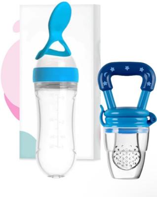 muphin trading company Pack of-2 [spoon feeder and fruit feeder for babies(blue, blue)  - silicone(Blue)