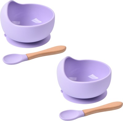 KitchEase Self-Feeding Silicone Baby Bowl & Spoon | Strong Suction Base for Toddlers, Kids  - Silicone(Lavender)