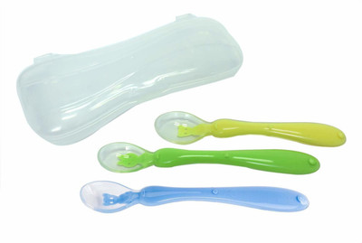 Safe-o-kid Pack of 2 - Soft Silicone Tip Spoons 2 Sets Box  - silicone(Yellow, Green, Blue)