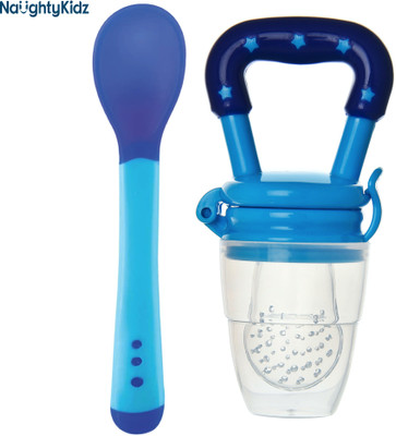 naughty kidz Combo of Baby Feeding Spoon and Silicone Food/Fruit Nibbler  - BPA Free, 3 Months+(Blue)
