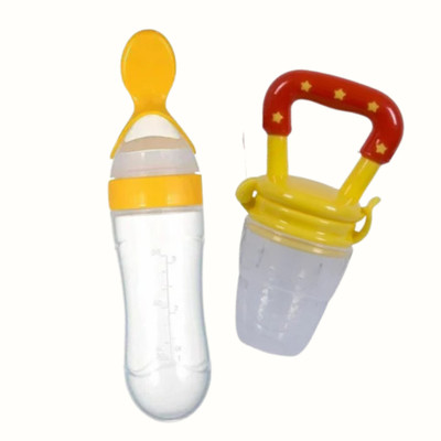 Babylib Squeezy fruit nibbler & silicon spoon feeder  - Silicone(Yellow)
