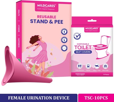 Mildcares Reusable Stand and Pee with Disposable Toilet Seat Covers | Travel-Friendly | & Reusable Female Urination Device(Pink, Pack of 1)