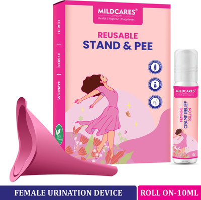 Mildcares Reusable Stand and Pee with Cramp Relief Roll On 10ml Reusable Female Urination Device(Pink, Pack of 1)