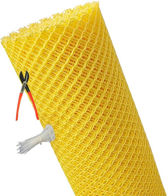 Singhal Yellow Tree Guard Net 4ft x 5ft with 1 Cutter & 50 PVC Tags Plastic Fence Post(121.92 cm)