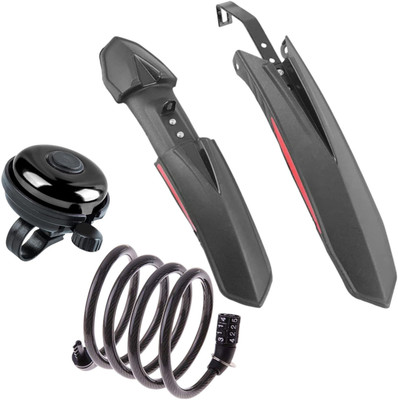 NSV Bicycle Front & Rear Mudguard With Combination Number Lock and Bell Full Length Front & Rear Fender(Black)
