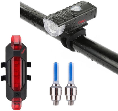 ABC AMOL BICYCLE COMPONENTS LED Bicycle Front Rear And Valve Cycle Light ,USB Rechargeable Cycle Light LED Front Rear Light Combo(Black)