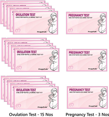 PregaPath One step Rapid LH urine Test|3 preg kit & 15 Ovulation Kit(18 Tests, Pack of 18)