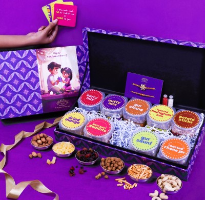 Healthy Treat Munch n Crunch Rakhi Gift Box |Rakhi|Healthy Snacks|Rakhi Cards|Roli Chawal Paper Gift Box(Multicolor)