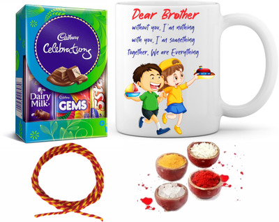 FabBites Bhai Dooj Gift Set for Brother/Bhaiya-Chocolate Gift Box with Mug Gift, Tikka Ceramic Gift Box(White)