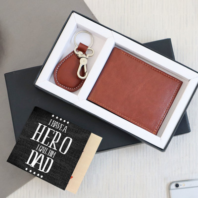 TIED RIBBONS Father Day Special Gift Item for Dad from Son Daughter Wallet Keychain and Card Assorted Gift Box(Multicolor)