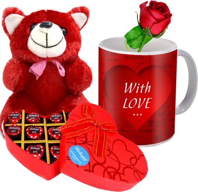 Midiron Valentine’s Day Special Gift Hamper with Beautiful Chocolates Box & Red Rose Ceramic Gift Box(Red)