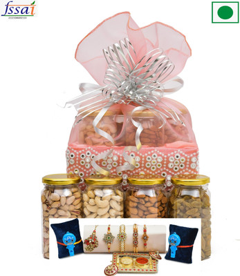vt real nutri Bhaiya Bhabhi Rakhi For Bhai Bhabhi Lumba Rakhi & Mix Dry Fruits and Chocolates _vtgiftpkt48 Assorted Lumba  Set(Rkahi Set with Dry Fruits Combo)