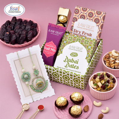 HyperFoods Rakhi Gift Chocolate, Dry Fruit, Mix Nuts With Bhaiya Bhabhi Rakhi Paper Gift Box(Green)
