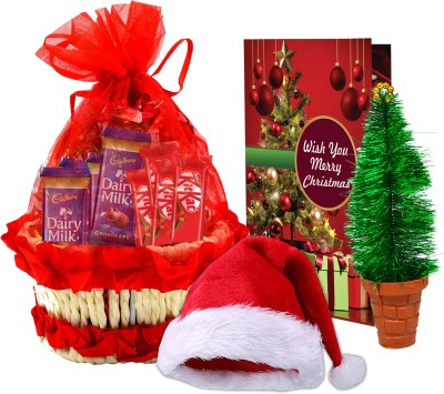 Midiron Christmas Gift Combo for Girls/Boys/Father |Chocolate Basket with Santa Cap&Card Paper Gift Box(Multicolor)