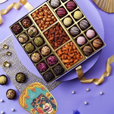 HyperFoods Diwali Sweets DryFruit Marzipan Paper Gift Box(Purple)