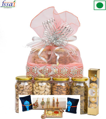 vt real nutri Bhaiya Bhabhi Rakhi For Bhai Bhabhi Lumba Rakhi & Mix Dry Fruits and Chocolates _vtgiftpkt49 Assorted Lumba  Set(Rkahi Set with Dry Fruits Combo)