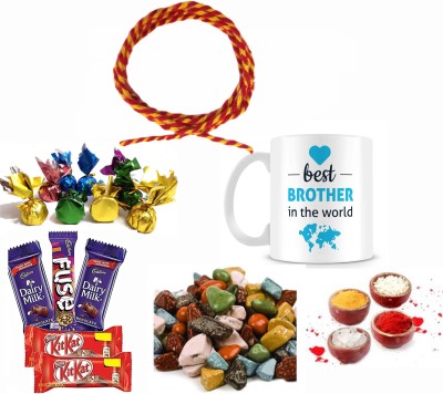 FabBites Bhaiyadooj Tikka Gift for Brother-Chocolate Gift for Brother-Bhai Dooj Gift Pack Ceramic Gift Box(White)