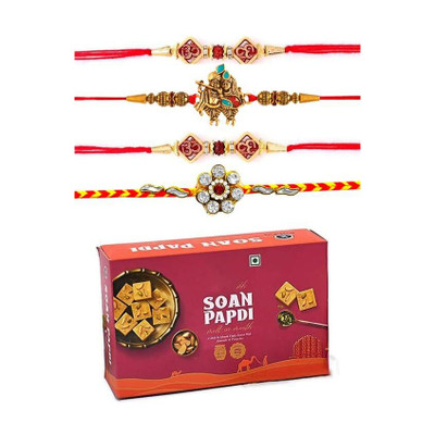 Flipkart SmartBuy Rakhi set of 4 with soanpapdi sweet combo for brother Assorted Gift Box(Multicolor)