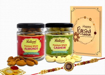 Midiron Healthy Rakhi Dry Fruits Combo (Almonds & Cashew) | Fancy Rakhi Set-16 Paper Gift Box(Multicolor)