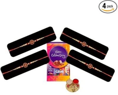 Natali Traders Set of 4 Swastik Rakhi for Brother with Chocolate Assorted Gift Box(Multicolor)