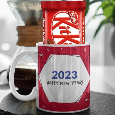 Ascension Happy New Year Printed Mug Coffee Mug with Chocolate Gift for Friends Ceramic Gift Box(Red, White)