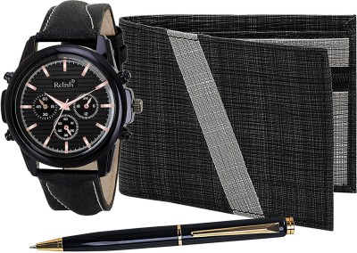 Relish Black Watch, Wallet and Pen Combo for Men Diwali Gift for Brother. Paper Gift Box(Black)