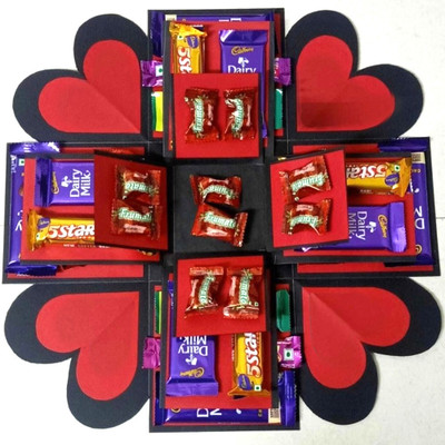Chandrans Creation 3 Layer Multi Chocolate Explosion Box Paper Gift Box(Red, Black)
