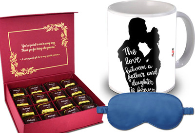 Midiron Handmade Chocolates With Printed Coffee Mug & Eye Mask for Sleeping Mask Ceramic Gift Box(White, Black)