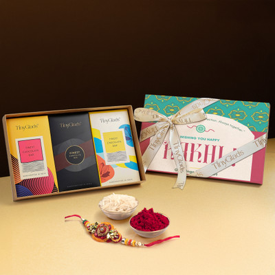 TinyGlads Raksha Bandhan Chocolate Bars Gift | Combo Hamper with Rakhi & Message Card Assorted Gift Box(Multicolor)