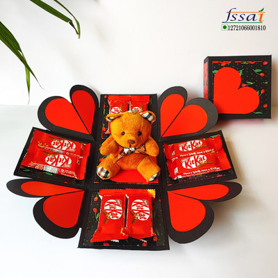 Chandrans Creation Teddy Chocolate Explosion Box Paper Gift Box(Red, Black)