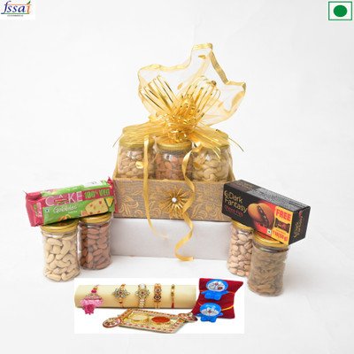 vt real nutri Bhaiya Bhabhi Rakhi For Bhai Bhabhi Lumba Rakhi & Mix Dry Fruits and Chocolates _vtgiftpkt18 Assorted Lumba  Set(Rkahi Set with Dry Fruits Combo)