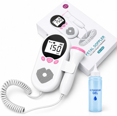 curecheck Fetal Doppler Pregnancy Baby Heartbeat Monitor with LCD Display & Ultrasound Gel White Fetal Doppler
