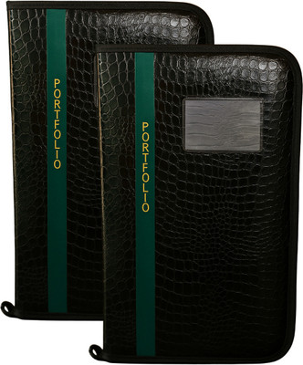 WTS GLOBAL Faux Leather Document File Folder(Set Of 2, Green, Black)