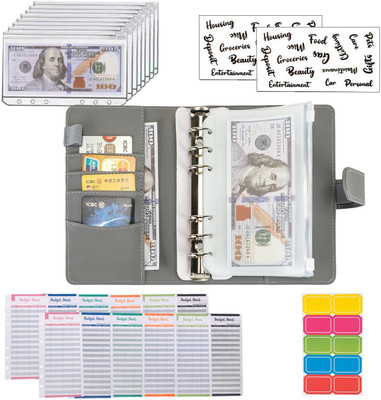 harimart Budget Binder, Money Saving Binder Budget Binder Money Saving Zipper Envelope Cash Envelopes And Expense Budget(Set Of 1, Grey)