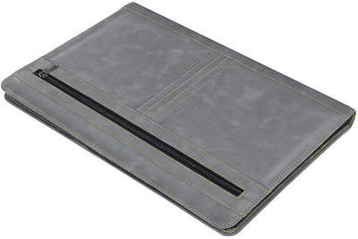 NISUN PU Leather 4 Ring Professional File Folder for Documents Certificates, Conference Folder with 20 Leaf's(Set Of 1, Grey)