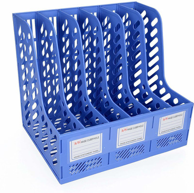 Wishbone Magazine Holder Desk File Organizer 6 Compartments | Plastic Vertical File FILE(Set Of 1, Blue)