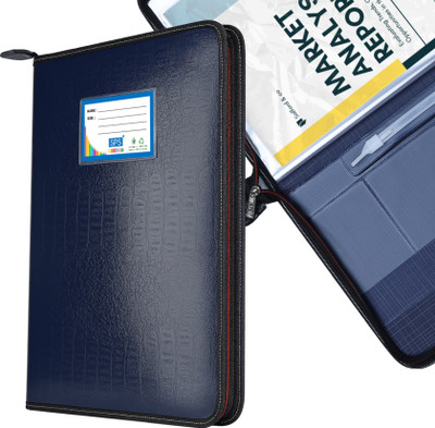 Skrill PU Leather A4 / FC File Folder With 20 Pockets(Set Of 1, Blue)