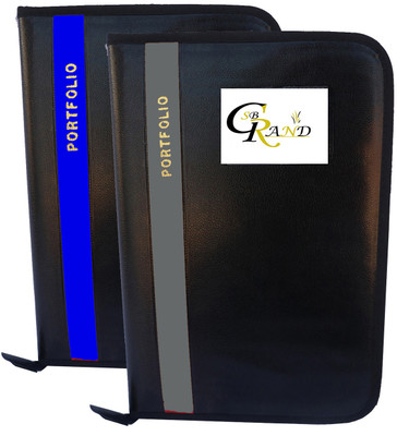 SB GRAND PU Leather Document File Folder With 20 Leefs for Certificates and Document A4/FS Size(Set Of 2, Blue, Grey)