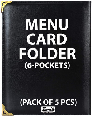 FileMate Menu Card Folder(6-Pockets)(Pack of 5 pcs) / Holder for Restaurants or Hotels(A4 Size: 12.25 X 10 inch)(Set Of 5, Black)