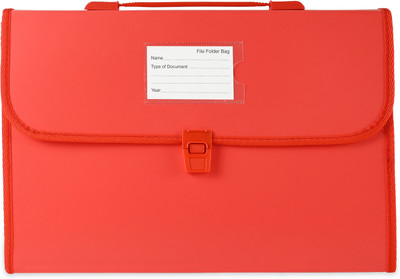 CLICKEDIN Plastic Expanding File Folder With 13 Pockets A4 Legal Document Certificate Organizer(Set Of 1, Red)